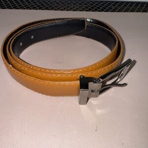 James Leather Brown Leather Belt Mens Italy Style #177 44" Silver Buckle Vintage